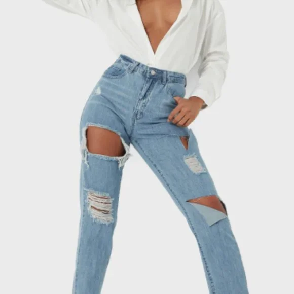 Missguided Riot High Rise Slit Rip Mom Jean - Picture 3 of 5